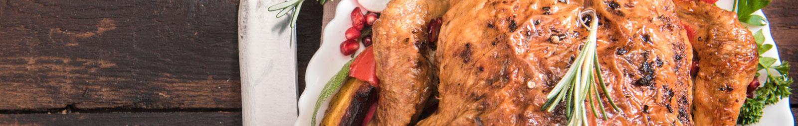 Close up on a turkey cooked for a christmas meal.